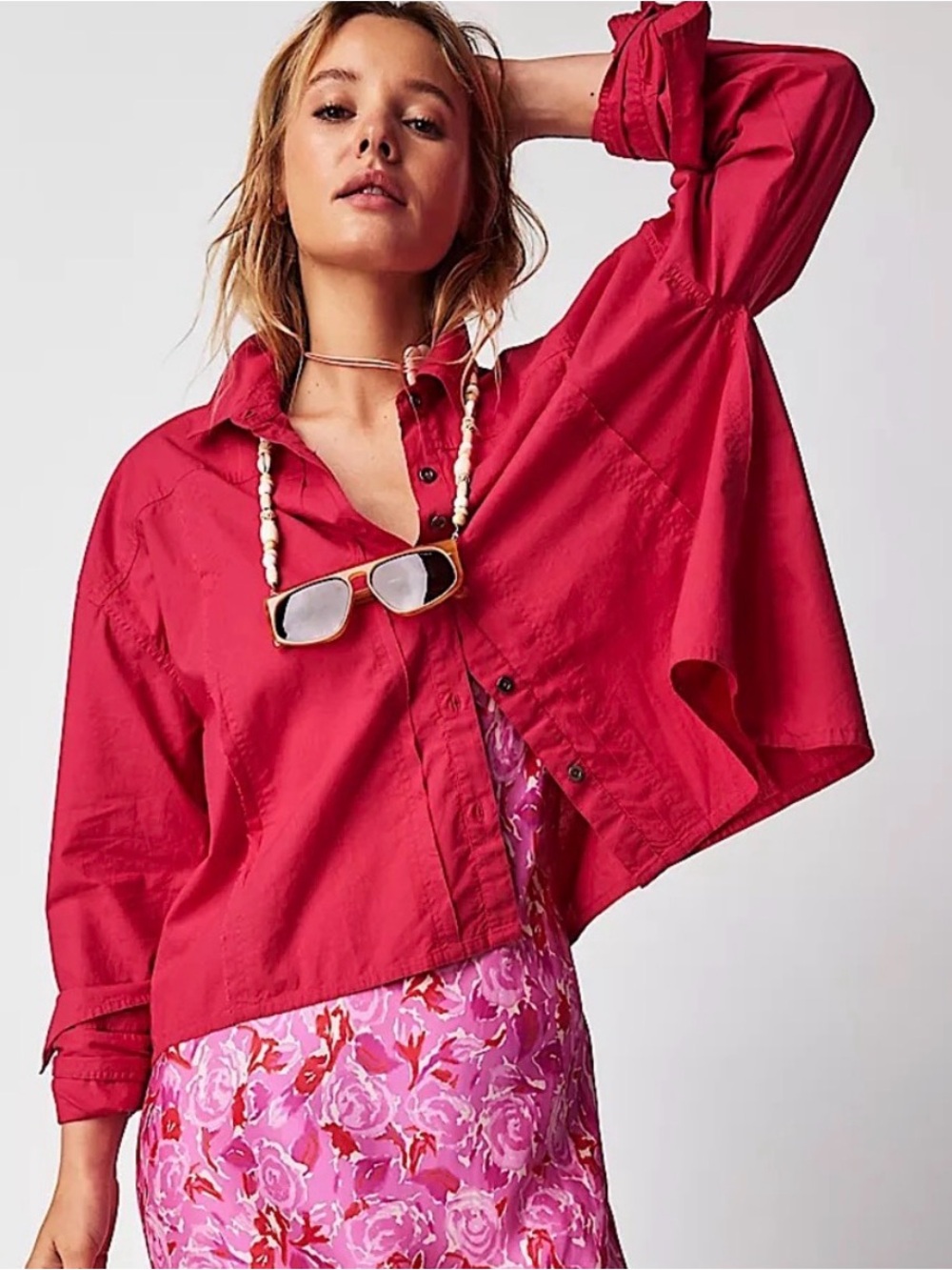 We the Free Remade Poplin Button Up Double Cuff Shirt Large